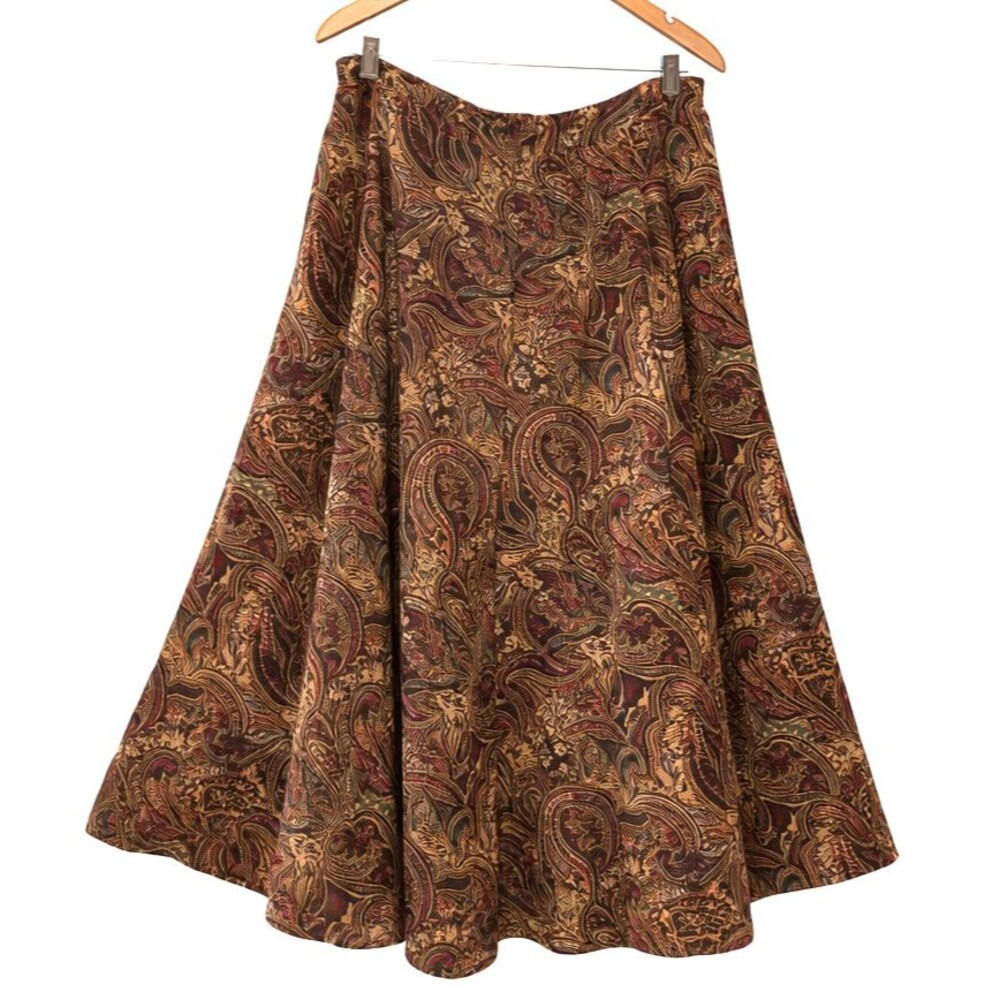 Napa Valley Flare Skirt Fully Lined Paisley Brown Red Maxi 16 W35" L33" Pockets